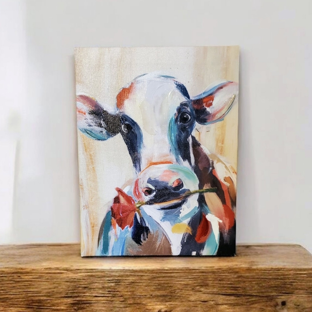 Expressionistic Cow Acrylic Canvas Art 6"x8"